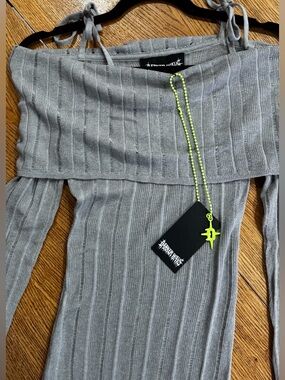 Off-Shoulder Ribbed Mini Dress in Gray